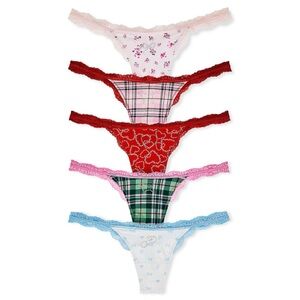 PINK x LoveShackFancy Holiday Bling 5-Pack Thong Panties Medium